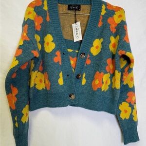 Cider Teal and Yellow Floral Cardigan - 2 pieces